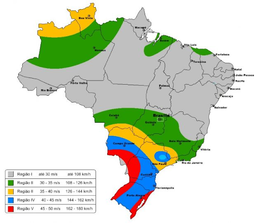 Ventania: Mapa indicador de pressão de vento no Brasil